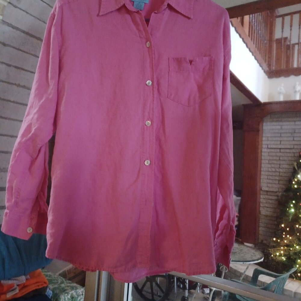 SO Blue Sigrid Olsen Women's 100% Linen Blouse S Pink